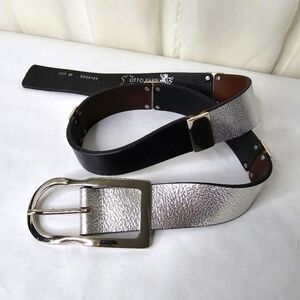 Otto Kern Silver, Black & Metal Leather Belt Large Silver Buckle
